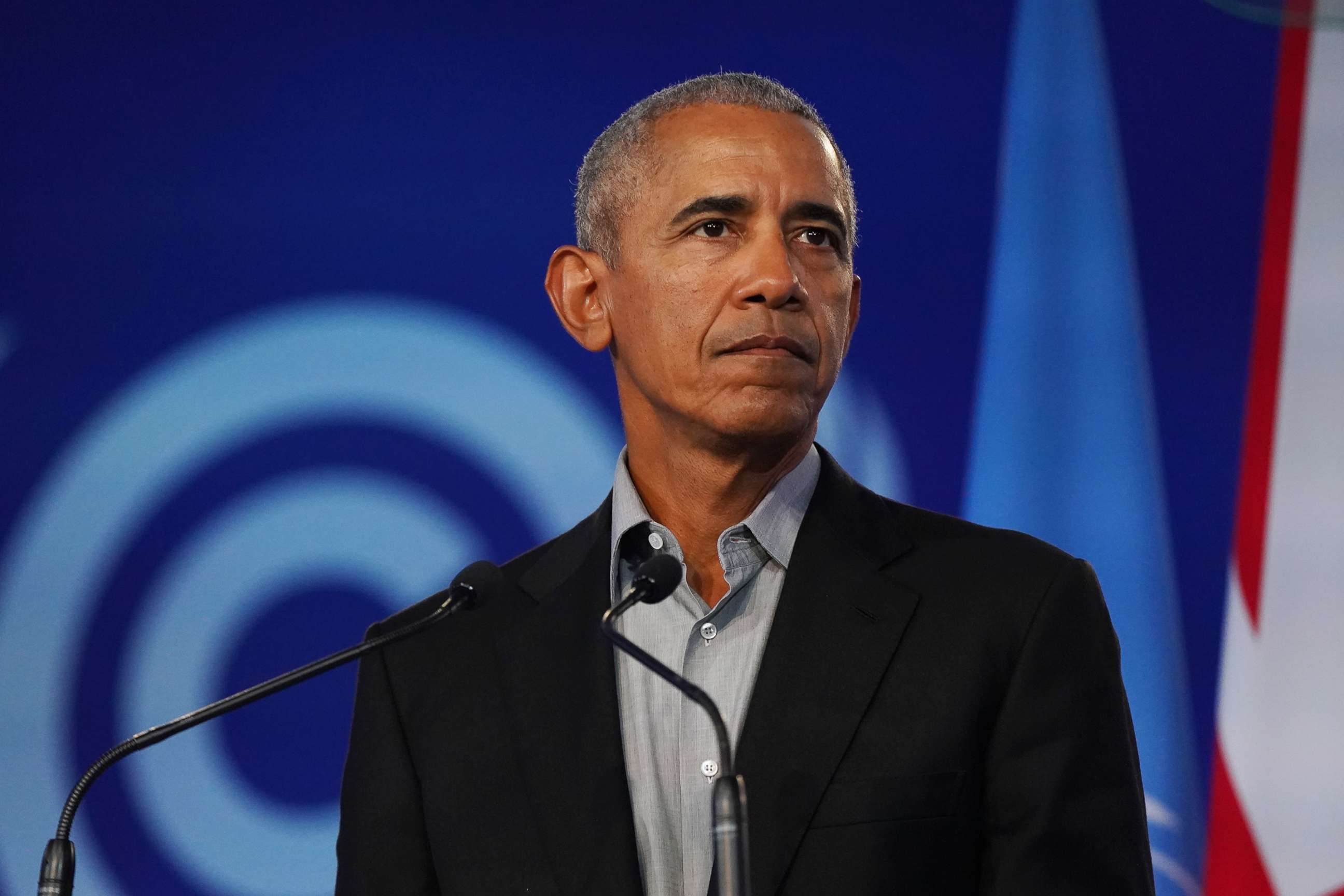 PHOTO: Former president Barack Obama speaks during day 9 of COP26 in Glasgow, Scotland, Nov. 8, 2021. 