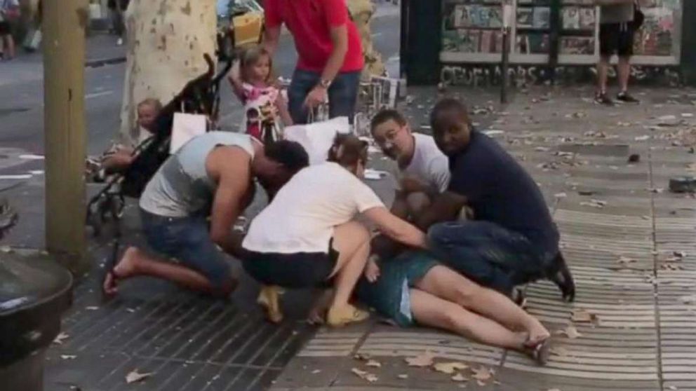 PHOTO: Spanish authorities confirm people are injured after a truck reportedly hit people on a busy Barcelona street, Aug. 17. 2017.