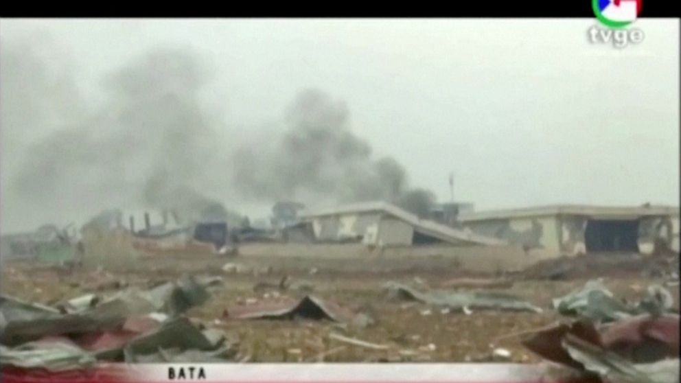 PHOTO: A view of destroyed structures following explosions at a military base, according to local media, in Bata, Equatorial Guinea, March 7, 2021.