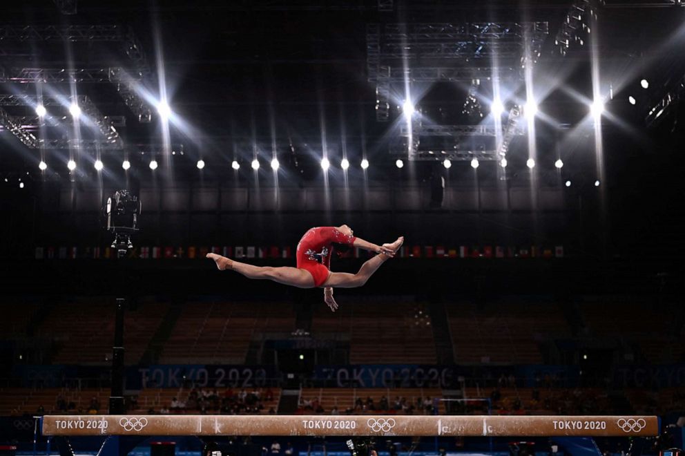 PHOTO: China's Tang Xijing competes in the artistic gymnastics women's balance beam final of the Tokyo 2020 Olympic Games at Ariake Gymnastics Centre in Tokyo on August 3, 2021.