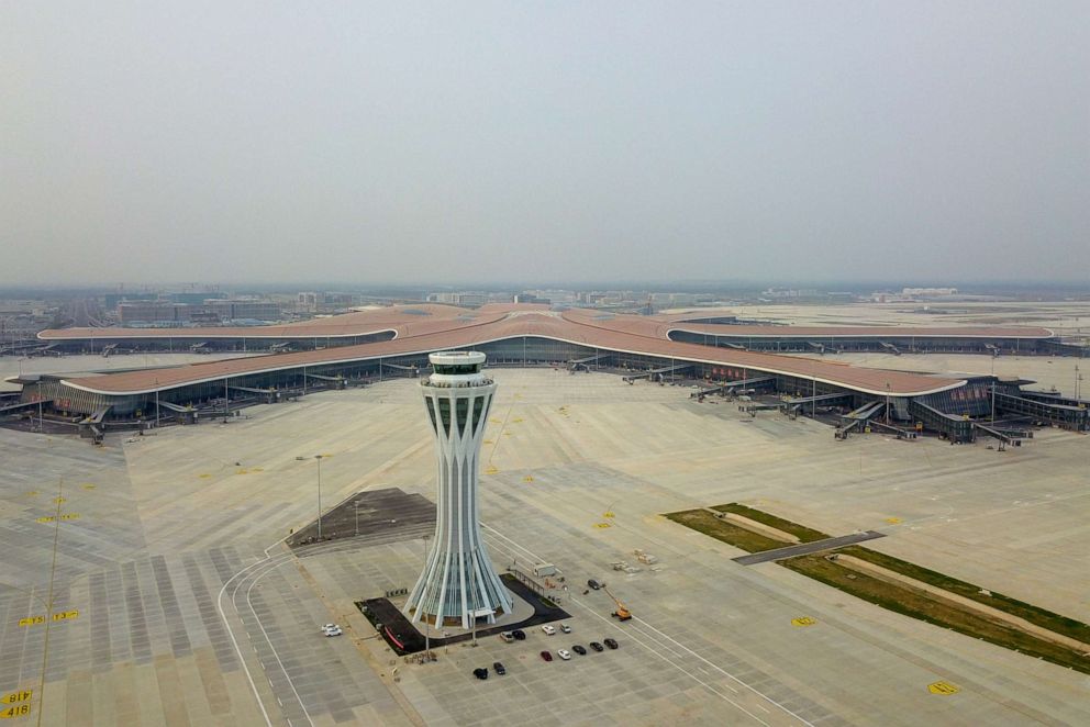 PHOTO: An aerial photo taken on June 25, 2019, shows the west control tower of the newly-built Daxing International Airport in Beijing, capital of China.