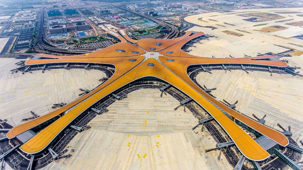 PHOTO: This aerial photo taken on June 28, 2019, shows the terminal of the new Beijing Daxing International Airport in Beijing, China.