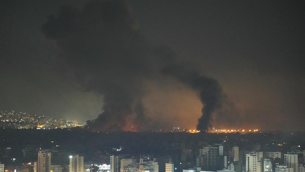 PHOTO: Smoke rises after an Israeli airstrike targeting an area in Beirut's southern suburb late, Oct. 3, 2024.