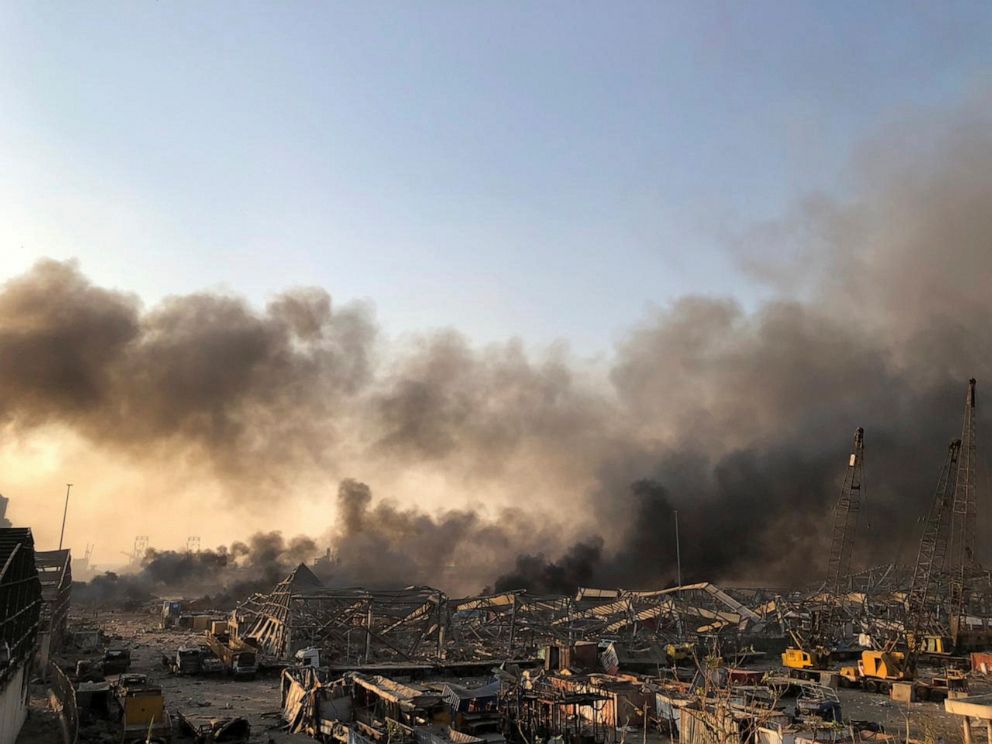 PHOTO: Smoke rises after an explosion was heard in Beirut, Lebanon, Aug. 4, 2020.