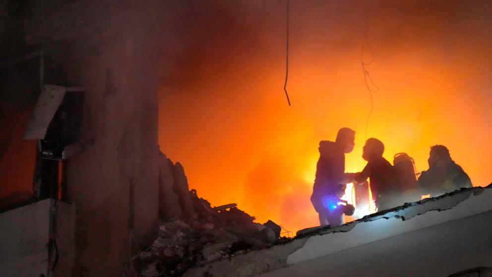 PHOTO: Firefighters try to extinguish the fire inside an apartment following an explosion in the southern suburb of Beirut, Lebanon, Jan. 2, 2024. The TV station of Lebanon's Hezbollah group says top Hamas official Saleh Arouri was killed Tuesday.