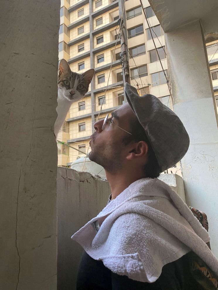 PHOTO: Michel Bou Rjeilly, an opera singer who was injured in the explosion, walks around the city of Beirut, Lebanon.