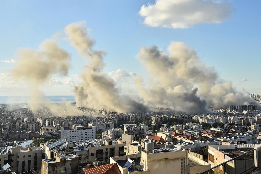 PHOTO: Smoke billows above Beirut's southern suburbs following an Israeli airstrike on Nov. 26, 2024, amid the ongoing war between Israel and Hezbollah.