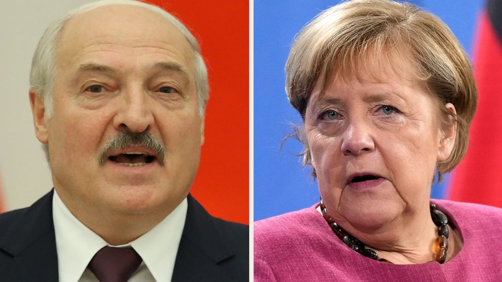 PHOTO: Belarus' leader Alexander Lukashenko and Germany's Chancellor Angela Merkel are pictured in a composite file image.
