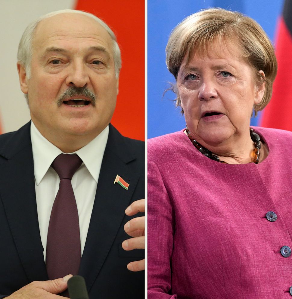 PHOTO: Belarus' leader Alexander Lukashenko and Germany's Chancellor Angela Merkel are pictured in a composite file image.