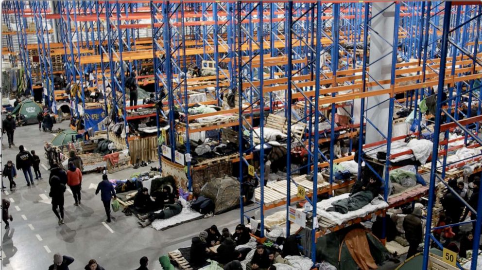 PHOTO: A view of the warehouse in Belarus near the border with Poland, where hundreds of migrants are living in squalid conditions.