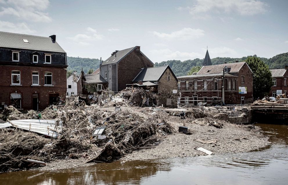 PHOTO: Building rubble and other debris are piled up after flooding in Pepinster, Belgium, July 19, 2021.