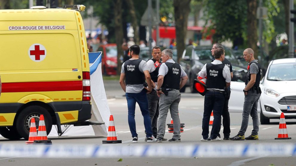 PHOTO: Police officers are seen on the scene of a shooting in Liege, Belgium, May 29, 2018.