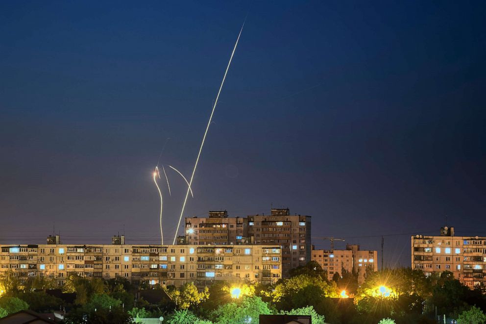 PHOTO: Russian rockets are launched against Ukraine from Russias Belgorod region, seen from Kharkiv, Ukraine, on June 4, 2023.