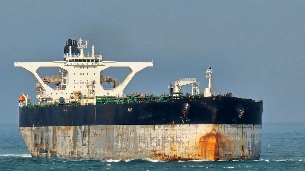 PHOTO: The vessel tanker Bella 1 at Singapore Strait, after U.S. officials say the U.S. Coast Guard pursued an oil tanker in international waters near Venezuela, in this picture taken from social media on March 18, 2025. 