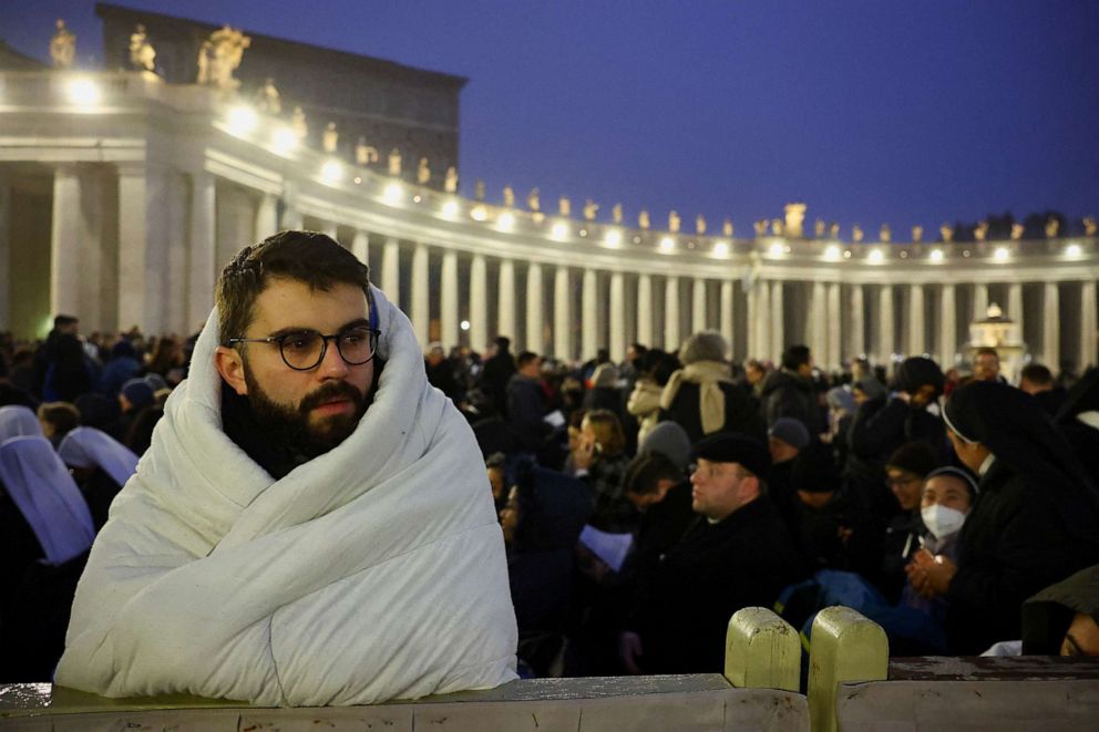 PHOTO: Faithful wait to enter St. Peter's Square on the day of the funeral of former Pope Benedict at the Vatican, Jan. 5, 2023.