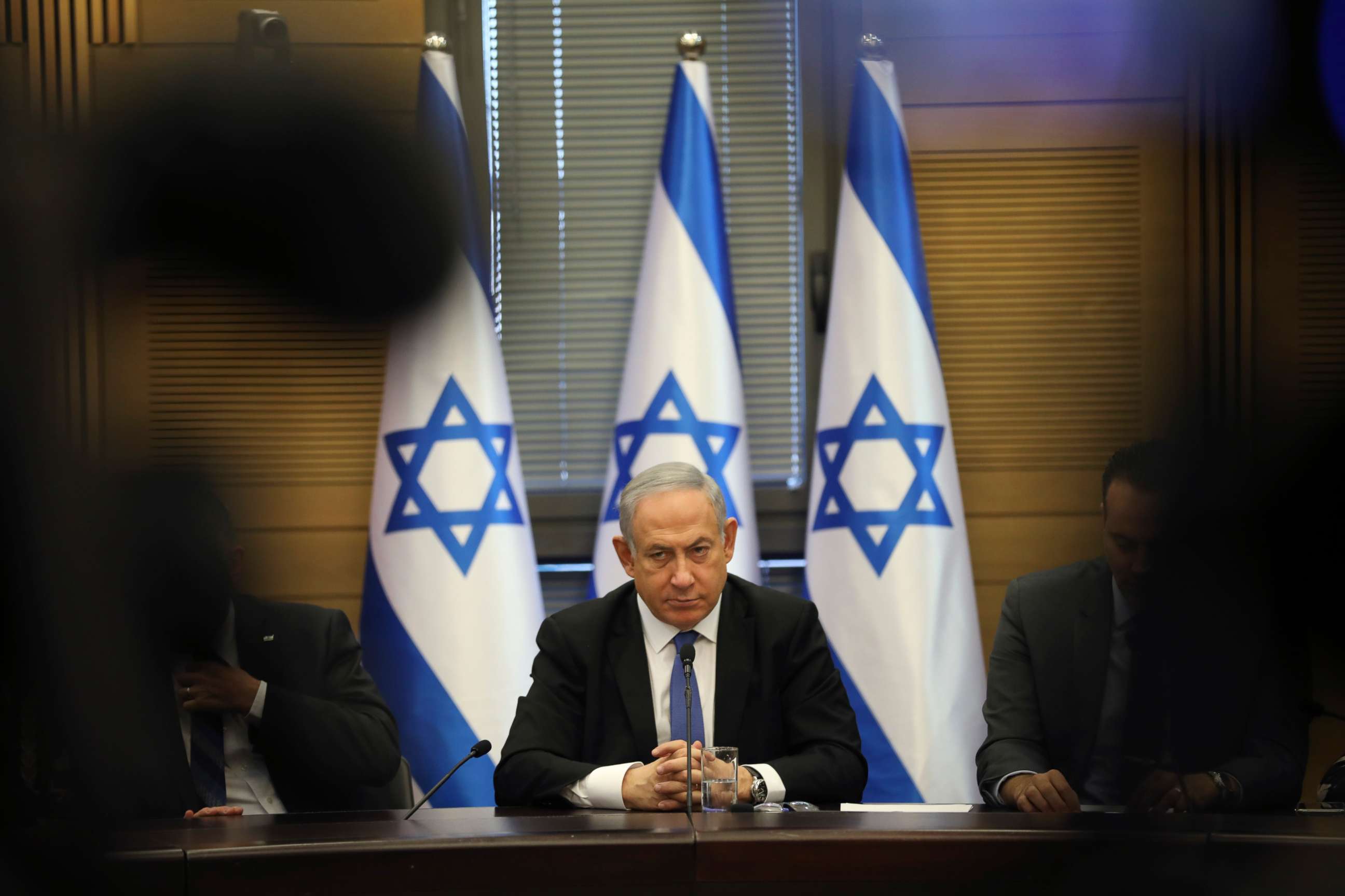PHOTO: Israeli Prime Minister Benjamin Netanyahu speaks during an extended faction meeting of the right-wing bloc members at the Knesset, in Jerusalem, Nov. 20, 2019.