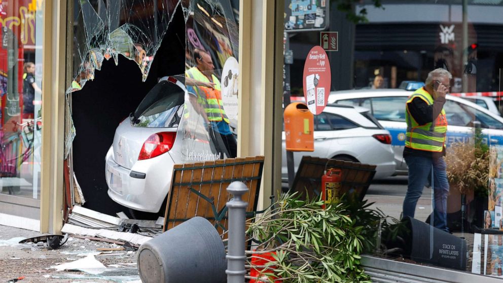 PHOTO: The car that was driven into a group of people is pictured in central Berlin, June 8, 2022.