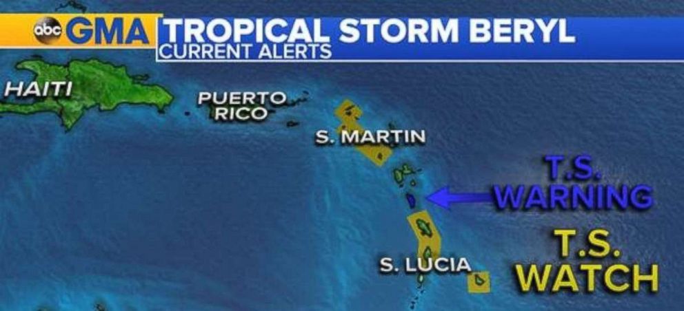 A tropical storm warning is in effect for Dominica and Guadeloupe, while surrounding islands have tropical storm watches.