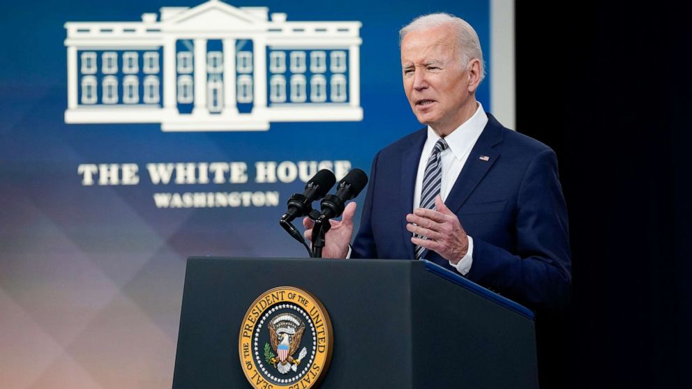 PHOTO: President Joe Biden speaks about his administration's plans to combat rising gas prices in the South Court Auditorium on the White House campus, on March 31, 2022, in Washington, D.C.