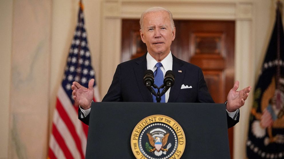 PHOTO: President Joe Biden addresses the nation at the White House in Washington, June 24, 2022, following the US Supreme Court's decision to overturn Roe vs. Wade.
