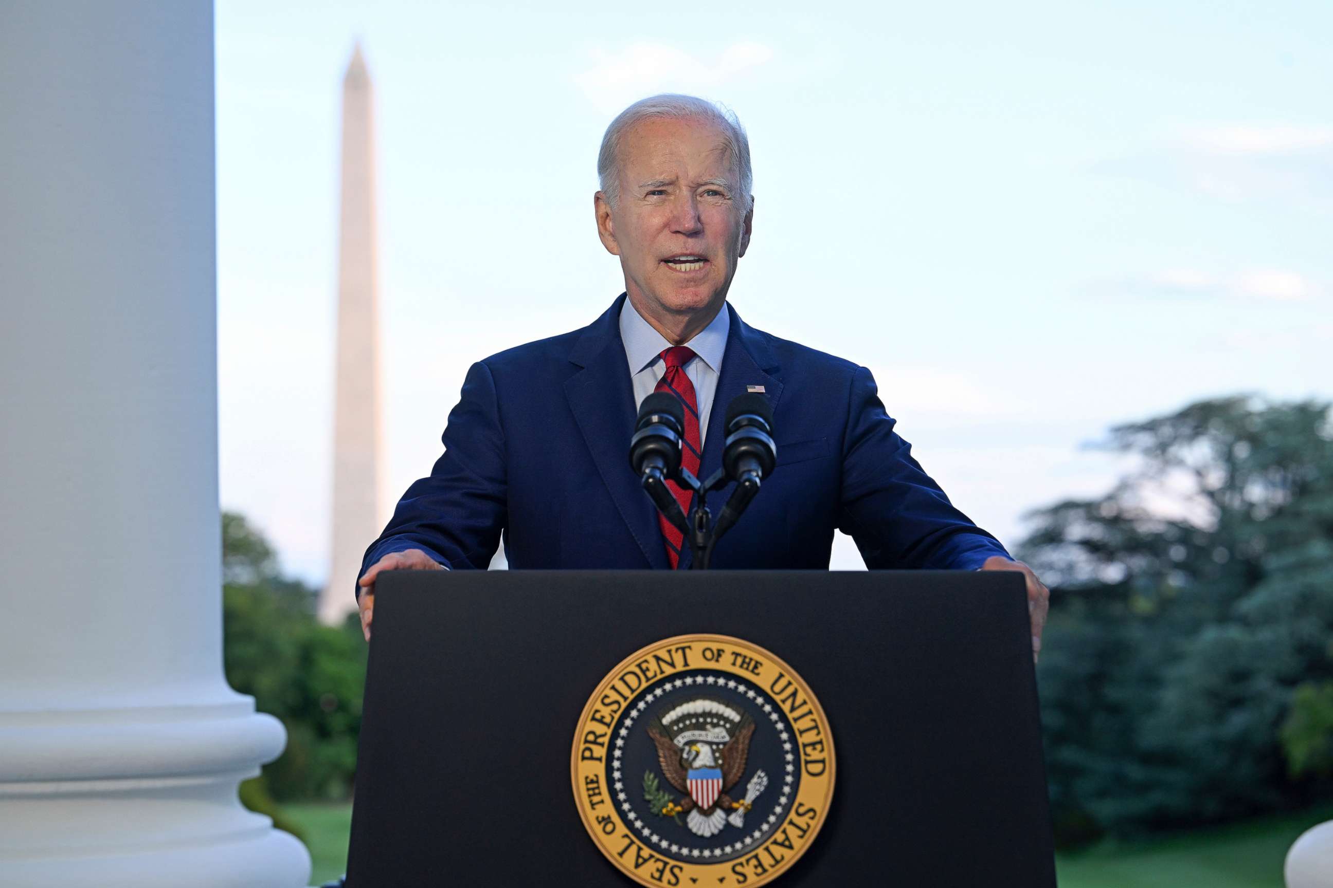 PHOTO: President Joe Biden speaks from the Blue Room Balcony as he announces that a U.S. airstrike killed al-Qaida leader Ayman al-Zawahri in Afghanistan, in Washington, Aug. 1, 2022.