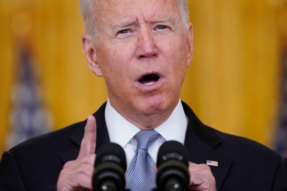 PHOTO: President Joe Biden speaks about Afghanistan from the East Room of the White House, Aug. 16, 2021, in Washington.