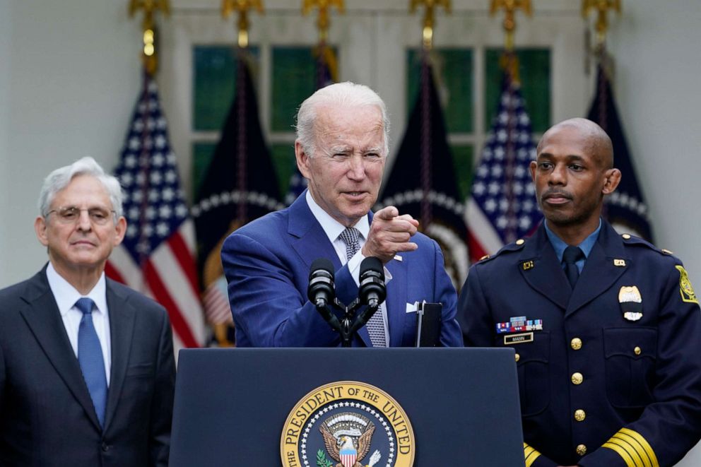 PHOTO: President Joe Biden calls on reporters for questions after speaking in the Rose Garden of the White House in Washington, D.C., May 13, 2022.