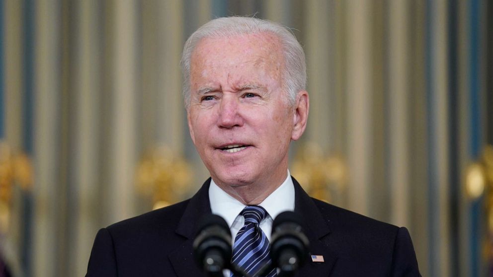 PHOTO: President Joe Biden delivers remarks on the October jobs report from the State Dining Room of the White House, Nov. 5, 2021, in Washington.