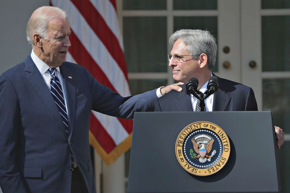 PHOTO: Vice President Joe Biden congratulates Judge Merrick Garland after he was nominated by President Barack Obama to the Supreme Court in the Rose Garden at the White House, March 16, 2016 in Washington, D.C.