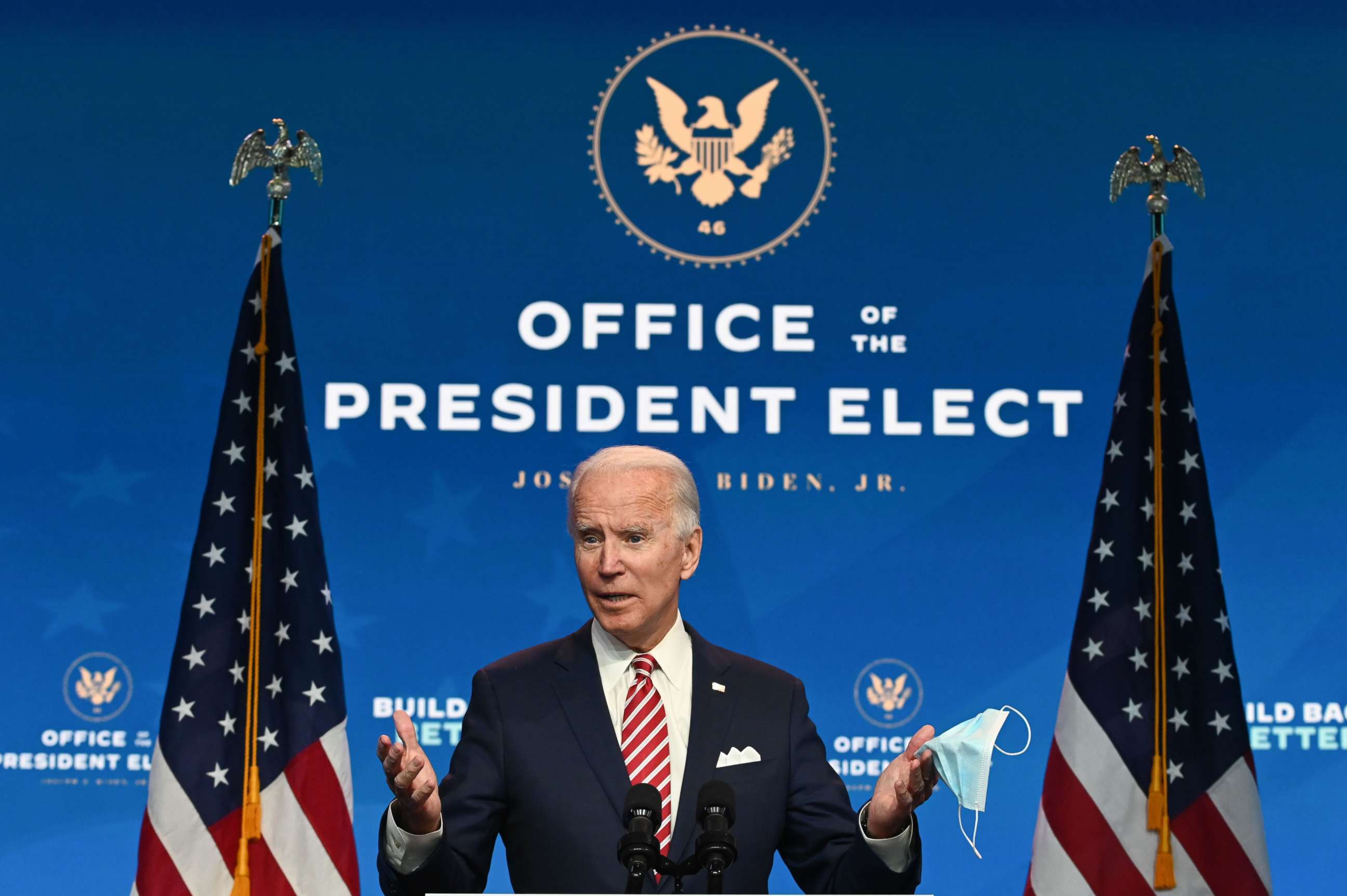 PHOTO: President-elect Joe Biden speaks during a press conference at The Queen, Nov. 16, 2020, in Wilmington, Del.