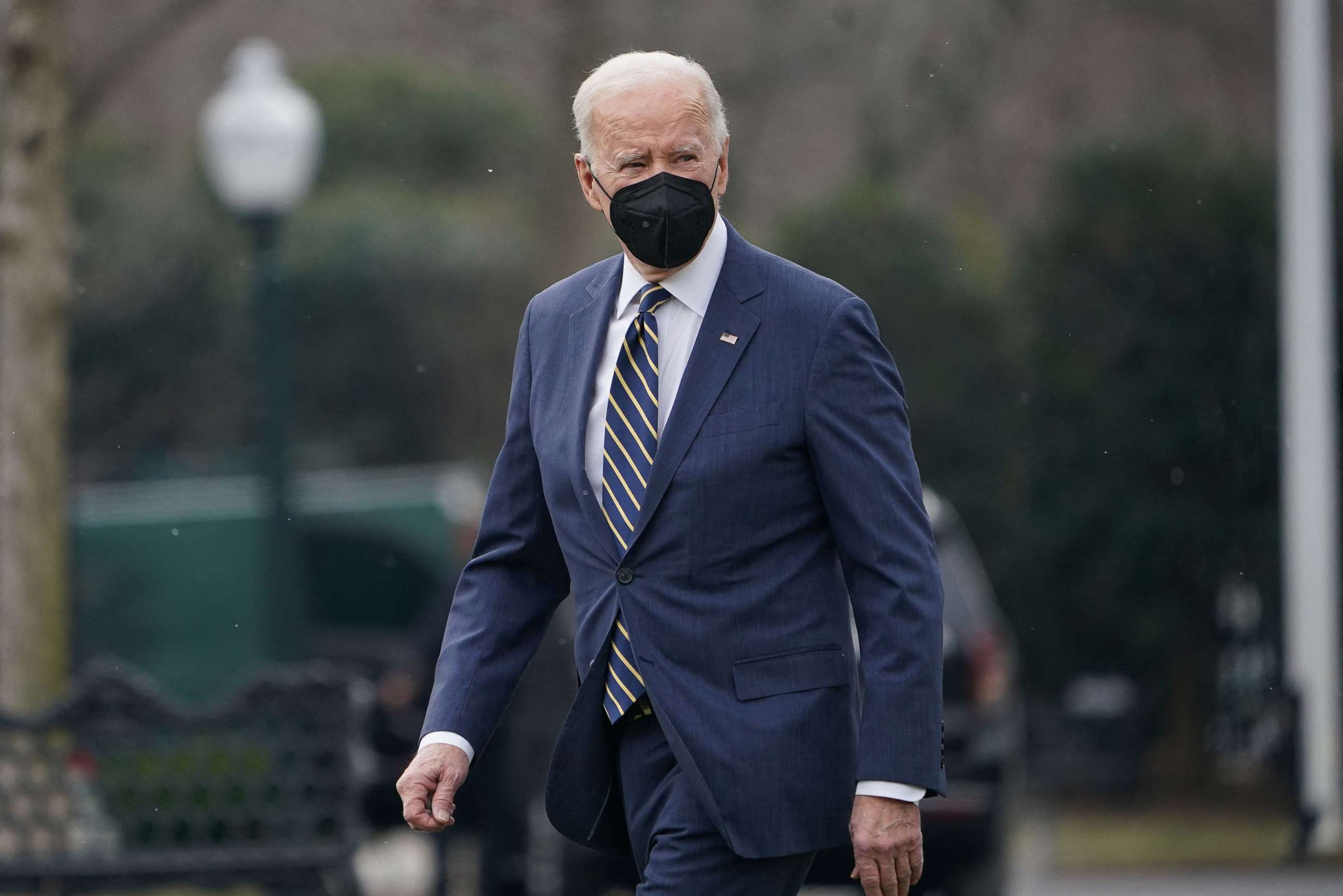 PHOTO: President Joe Biden walks to Marine One on the South Lawn of the White House, in Washington, as he departs for a trip to Pittsburgh, Jan. 28, 2022.
