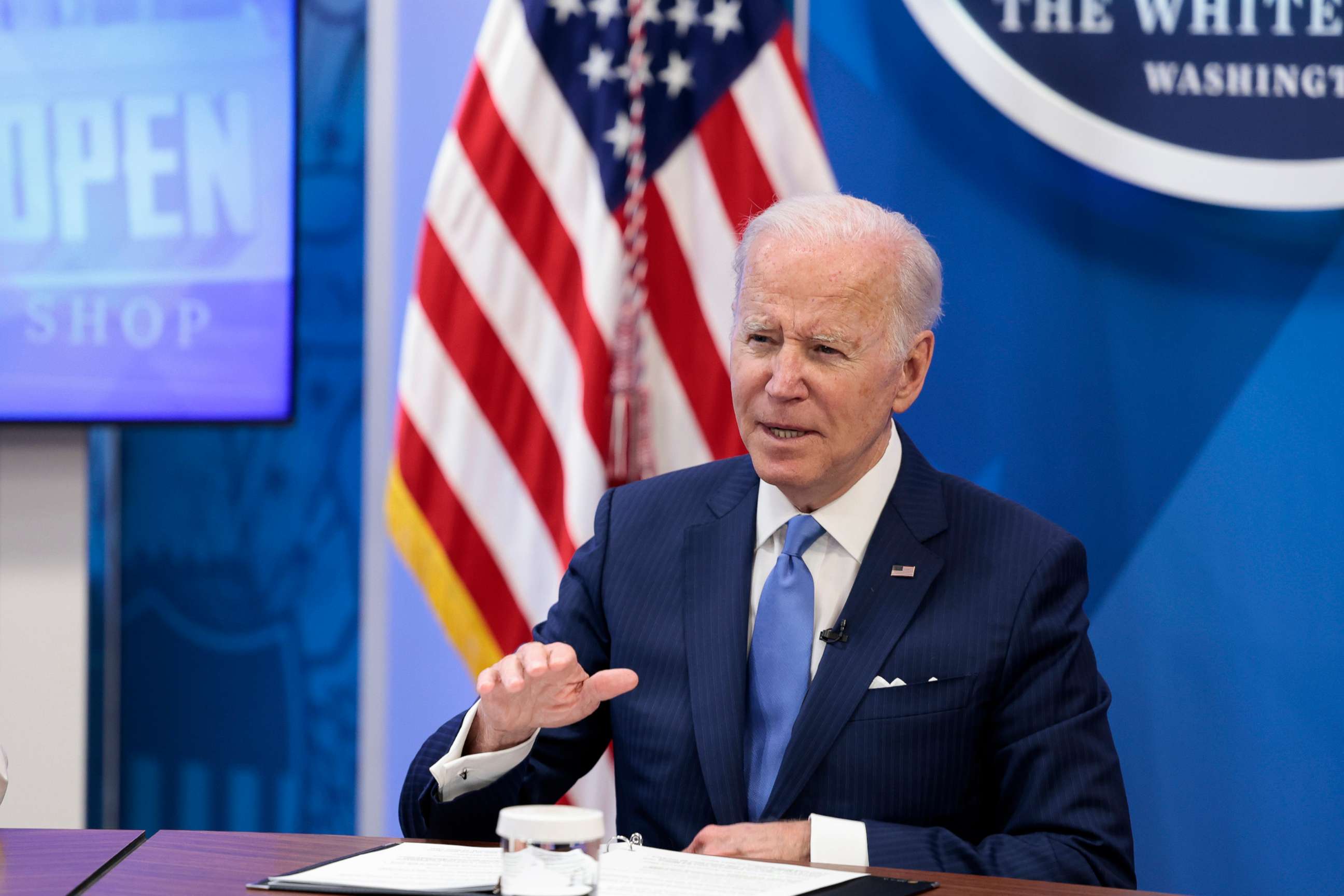 PHOTO: President Joe Biden gives remarks before a meeting at the White House on April 28, 2022, in Washington.