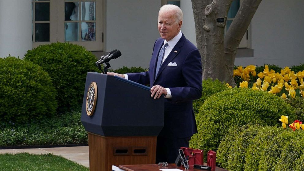 PHOTO: President Joe Biden speaks on measures to combat gun crime from the Rose Garden of the White House in Washington, April 11, 2022. 