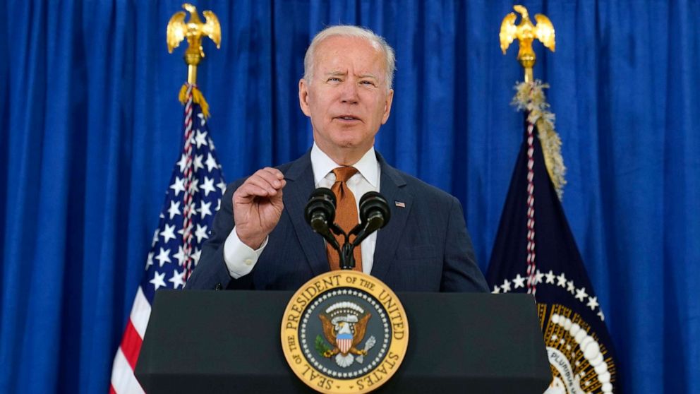 PHOTO: President Joe Biden talks about the May jobs report from the Rehoboth Beach Convention Center in Rehoboth Beach, Del., June 4, 2021.