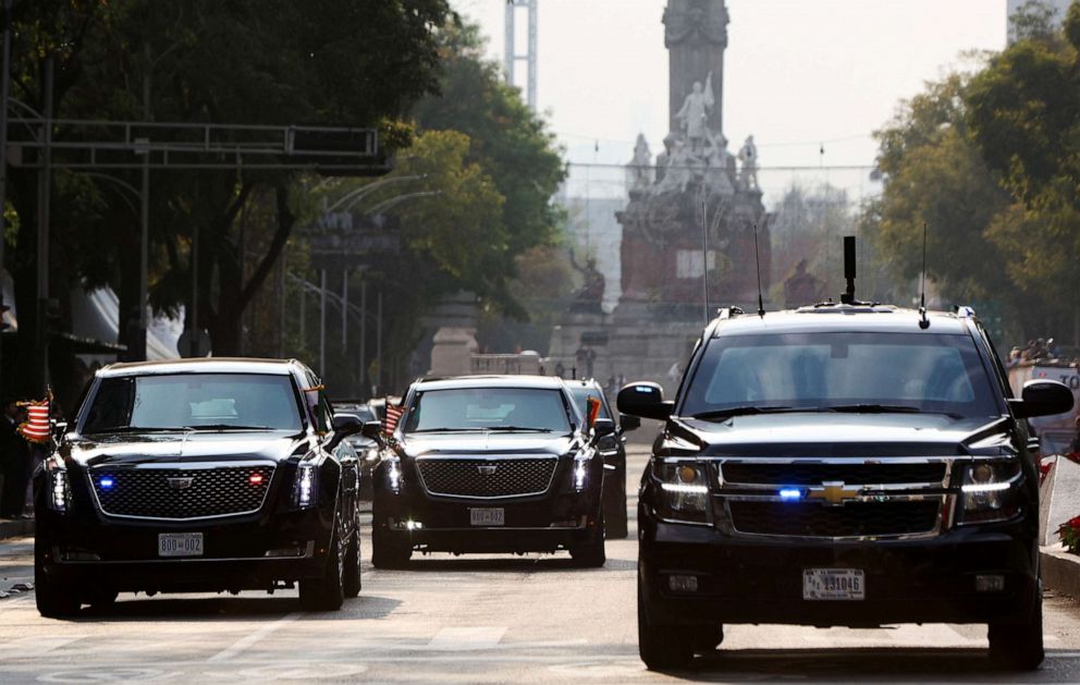 PHOTO: The motorcade of U.S. President Joe Biden leaves his hotel to travel towards the National Palace to attend the North American Leader's Summit in Mexico City, Mexico, Jan. 9, 2023.