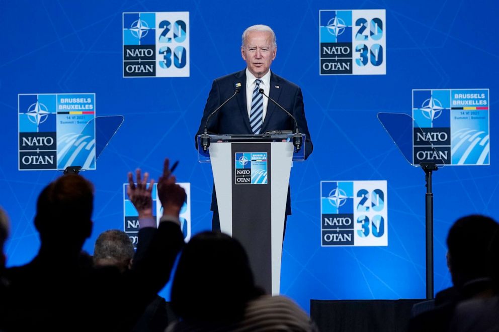 PHOTO: President Joe Biden takes questions during a news conference at the NATO summit at NATO headquarters in Brussels, June 14, 2021.