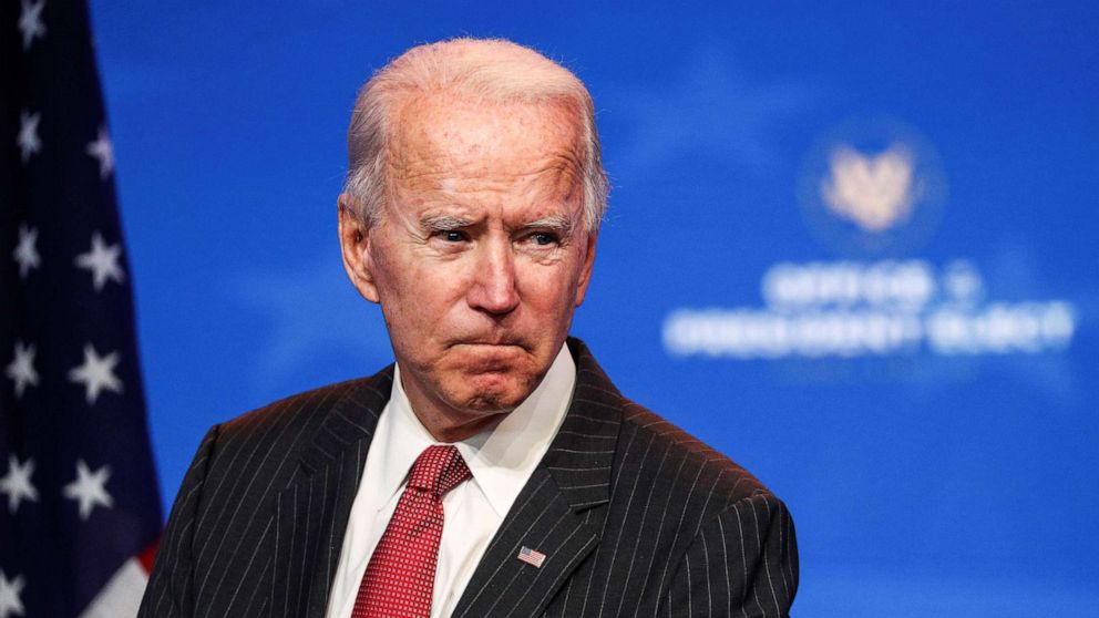 PHOTO: President-elect Joe Biden speaks to reporters following an online meeting with members of the National Governors Association (NGA) executive committee in Wilmington, Del., Nov. 19, 2020.