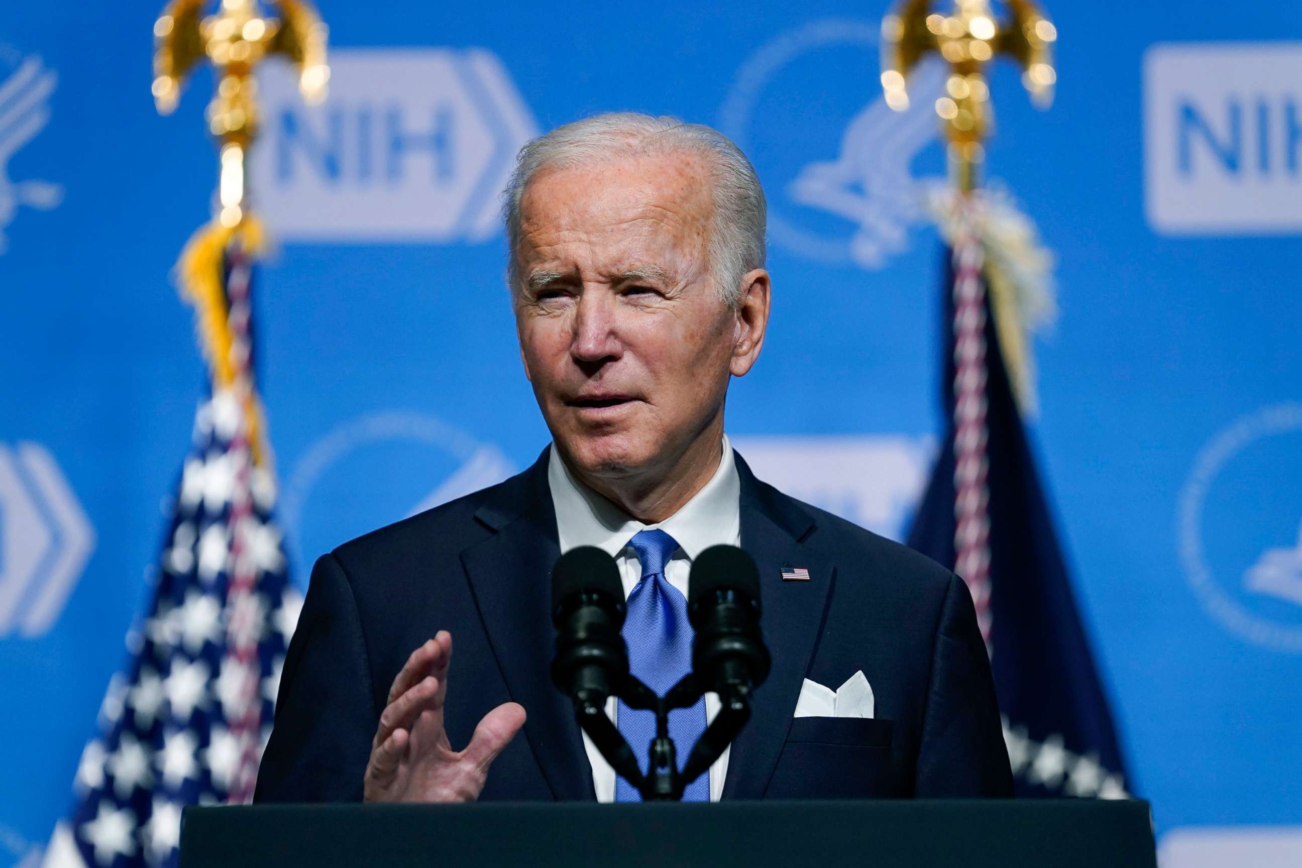 PHOTO: President Joe Biden speaks about the COVID-19 variant named omicron during a visit to the National Institutes of Health, Dec. 2, 2021, in Bethesda, Md.