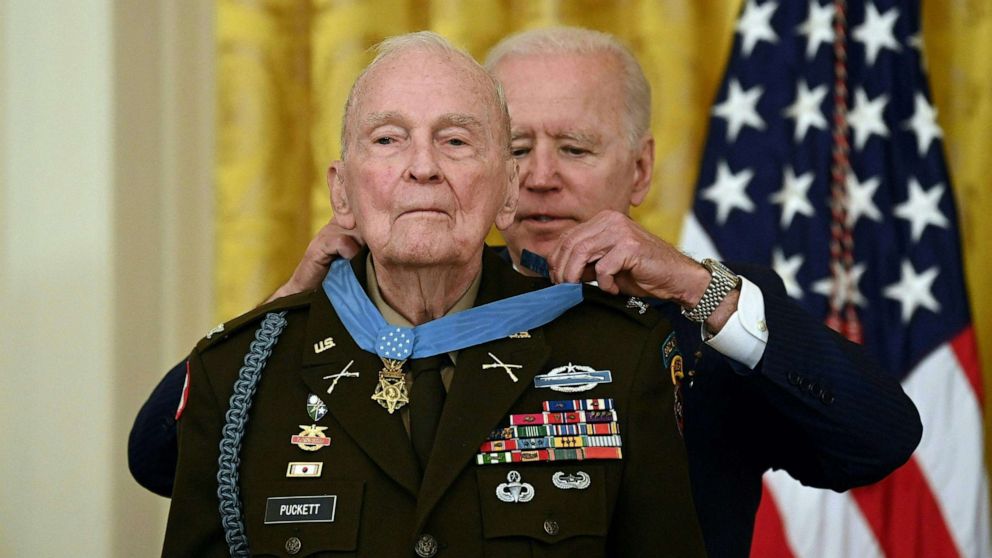 Biden awarded the distinction to retired Army Col. Ralph Puckett Jr. for showing "extraordinary heroism and selflessness" in the Korean War more than 70 years ago. 