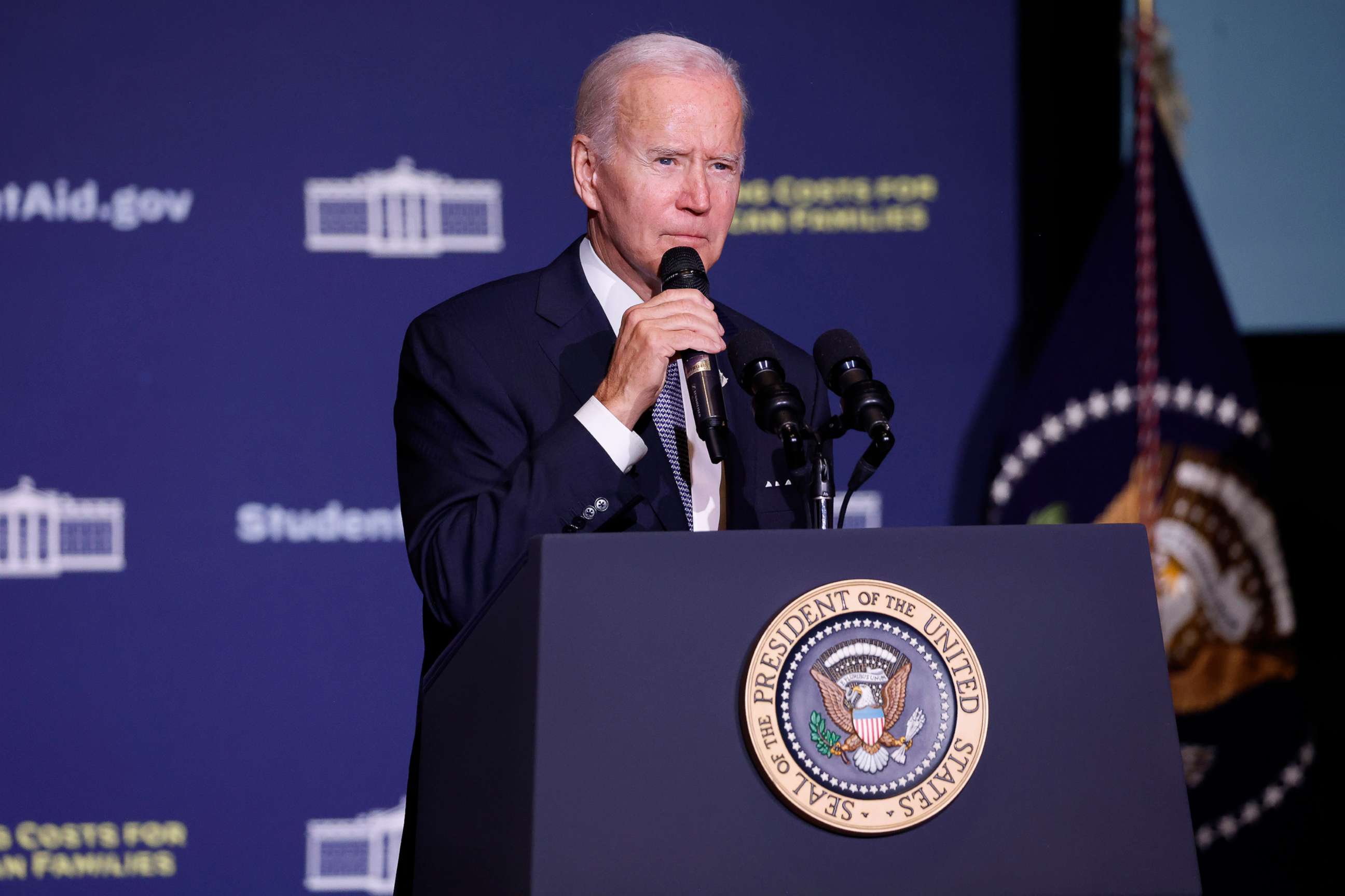 PHOTO: President Joe Biden gives remarks on student debt relief at Delaware State University on Oct. 21, 2022, in Dover, Delaware.