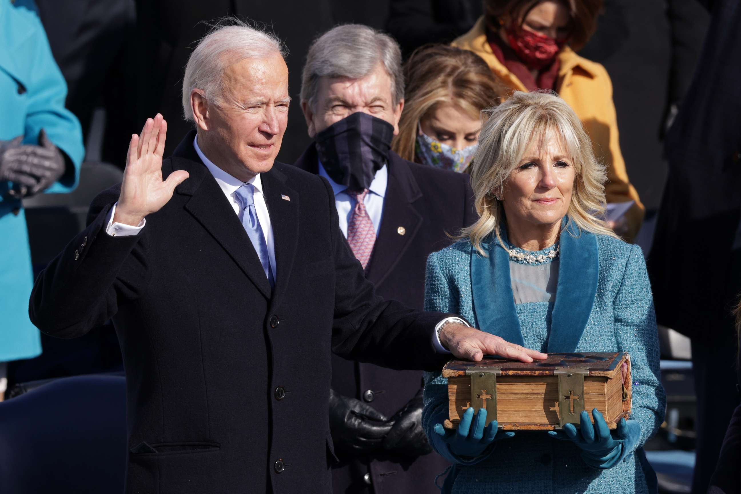 PHOTO: Joe Biden is sworn in as President as Jill Biden looks on during his inauguration on the West Front of the U.S. Capitol on Jan. 20, 2021, in Washington.