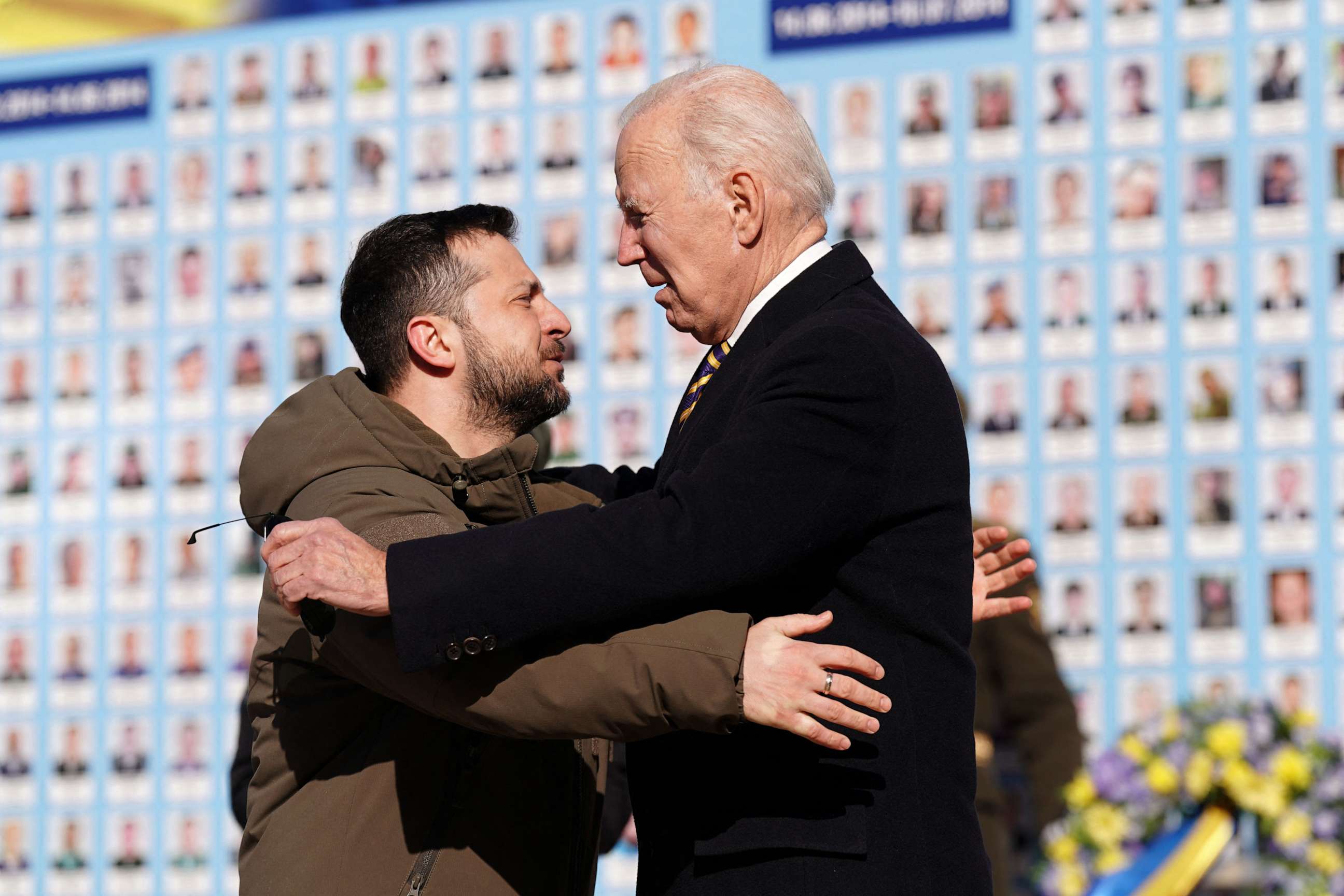 PHOTO: President Joe Biden is greeted by Ukrainian President Volodymyr Zelenskyy during a visit in Kyiv on Feb. 20, 2023.
