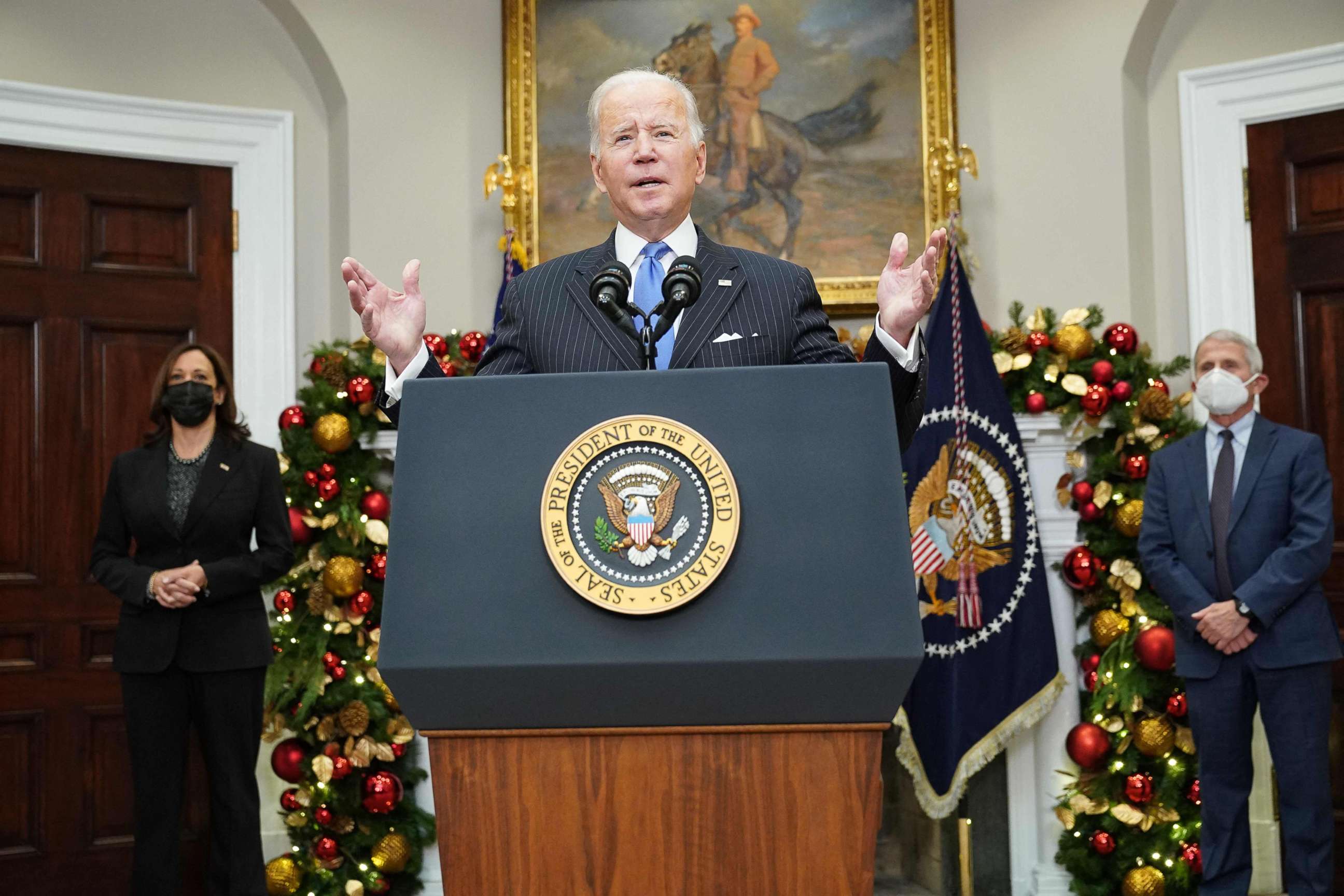 PHOTO: President Joe Biden delivers remarks to provide an update on the Omicron variant in the Roosevelt Room of the White House in Washington, D.C., Nov. 29, 2021.