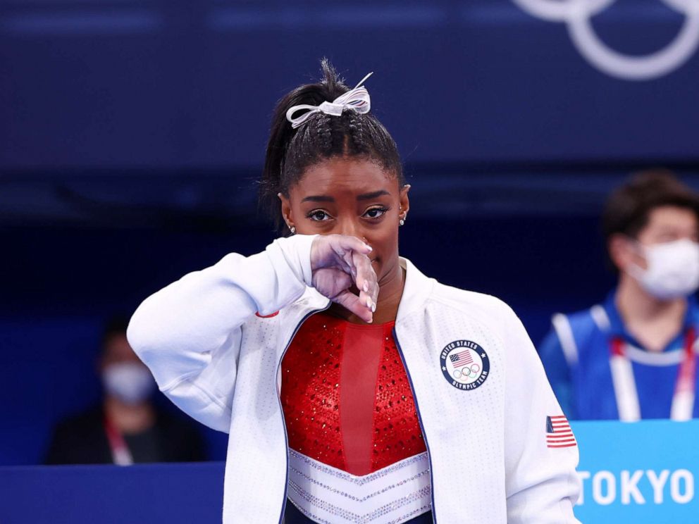 PHOTO: Simone Biles of the United States is seen during the women's team gymnastic finals on July 27, 2021, in Tokyo.