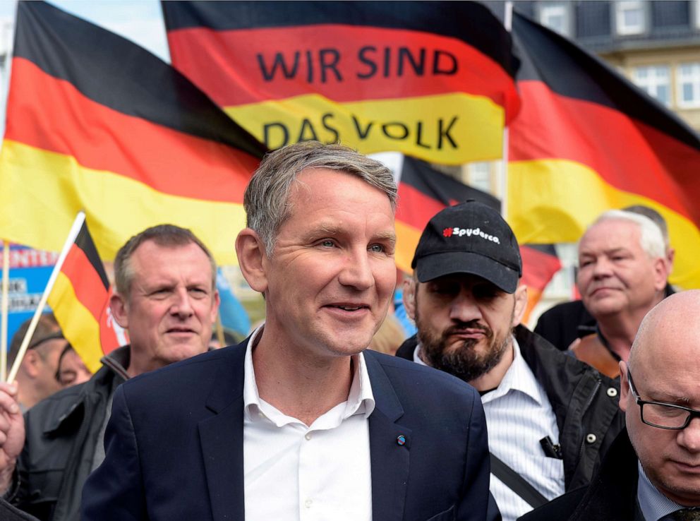 PHOTO: Thuringia's AfD faction leader Bjoern Hoecke attend a rally in Erfurt, Germany, May 1, 2019. 