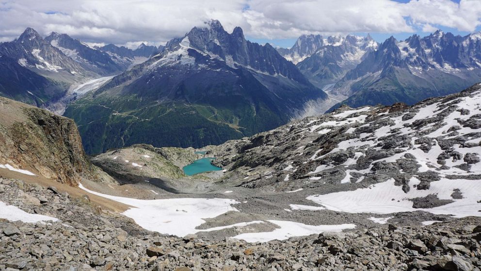 PHOTO: Belverdere deglaciated area and the Mont Blanc massif.