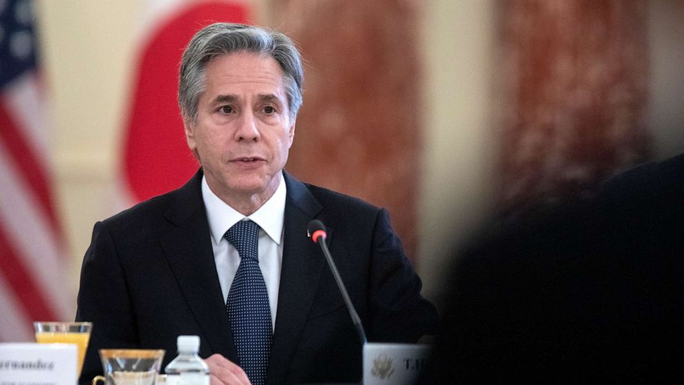 PHOTO: Secretary of State Antony Blinken speaks during a meeting at the State Department in Washington, D.C., on July 29, 2022.
