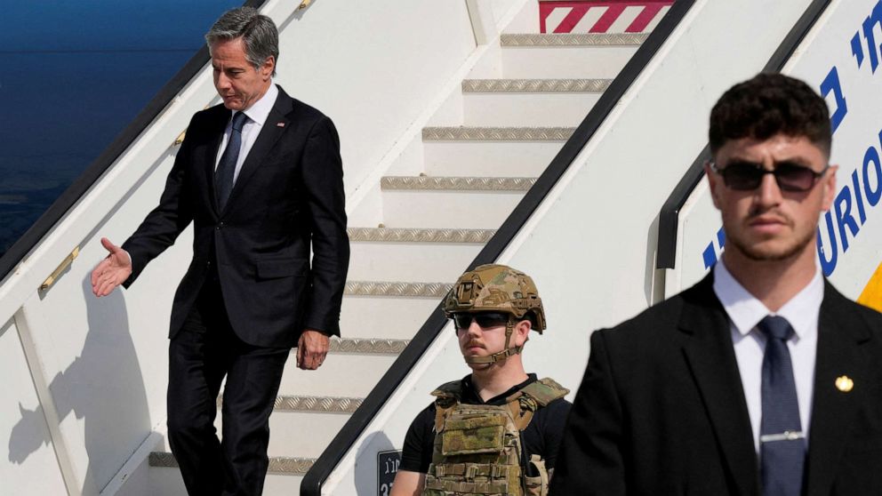 PHOTO: U.S. Secretary of State Antony Blinken arrives at Ben Gurion Airport in Tel Aviv, Israel, Thursday Oct. 12, 2023.