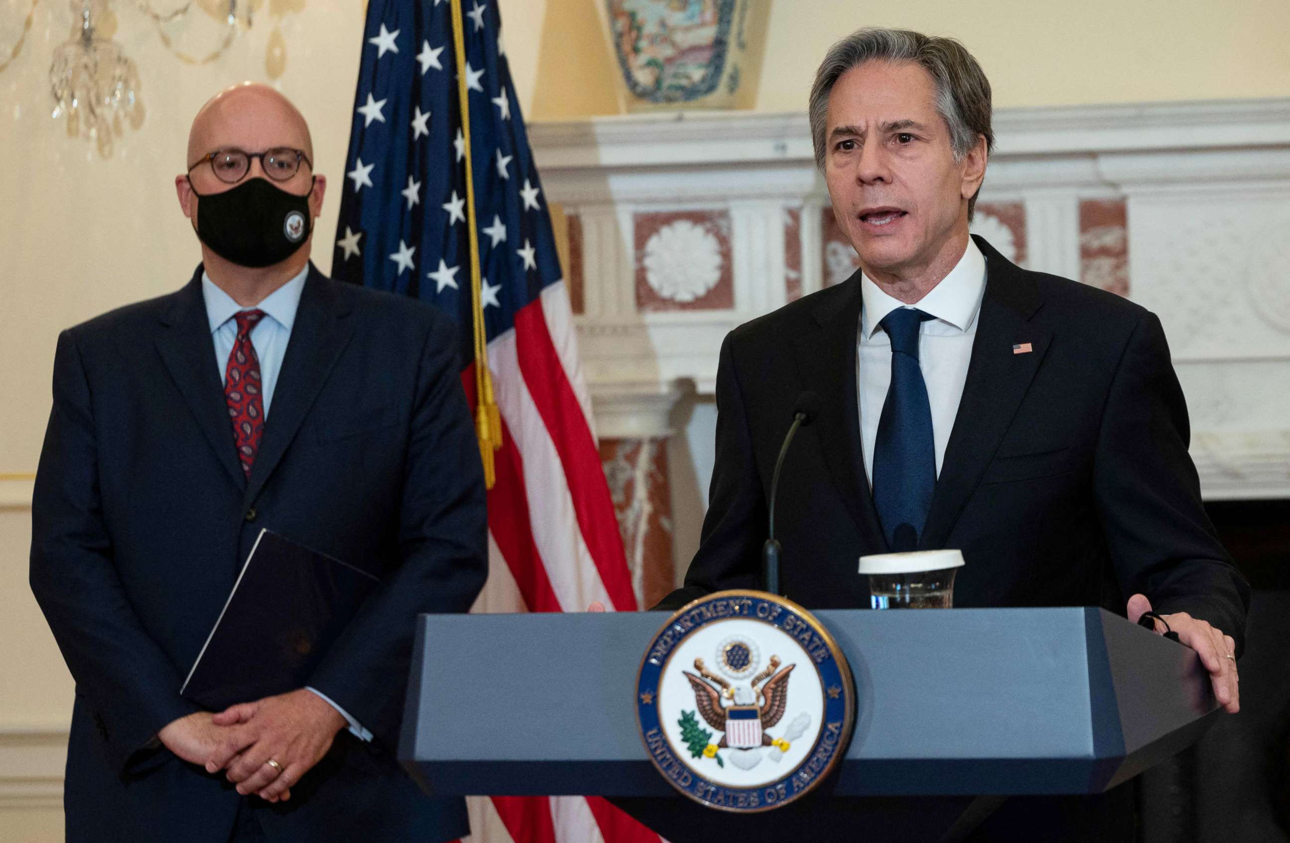 PHOTO: Secretary of State Antony Blinken delivers remarks on the Havana Syndrome, which US officials refer to as anomalous health incidents, at the State Department in Washington, D.C on Nov. 5, 2021.