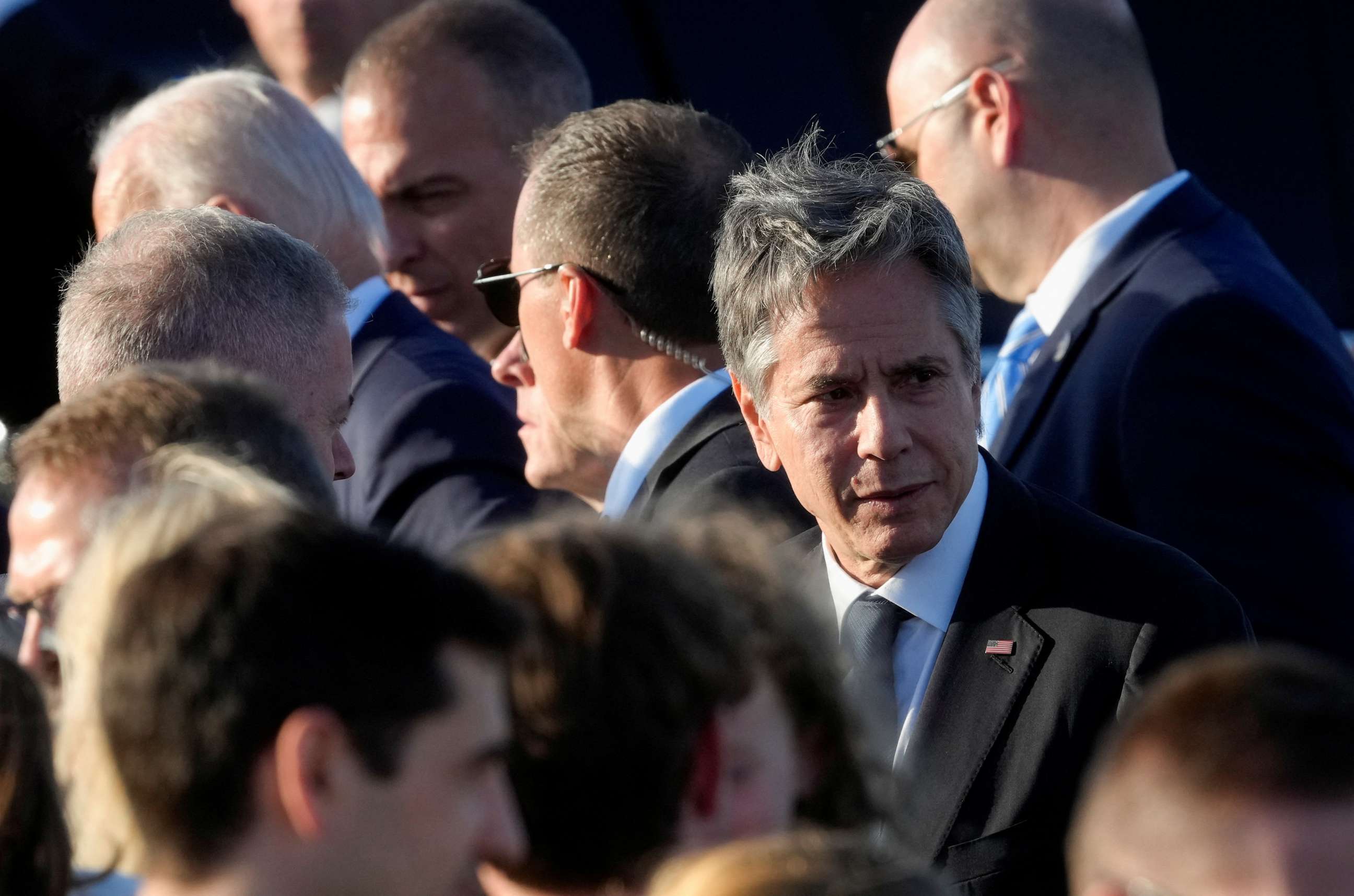 PHOTO: U.S. Secretary of State Antony Blinken looks on as he arrives at Vilnius airport on the eve of a NATO leaders summit in Vilnius, Lithuania, July 10, 2023.